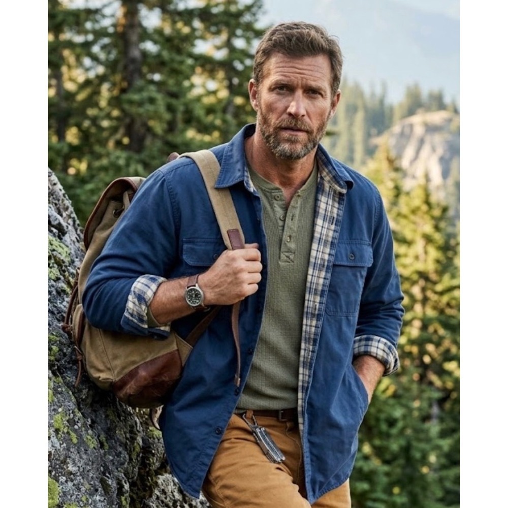 LL Bean Mens Traditional Fit Flannel Lined Shirt Jacket Navy Blue 298205 Medium